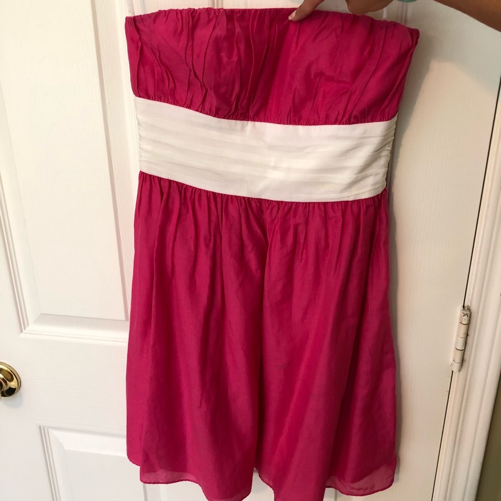Saks Pink and white strapless dress
